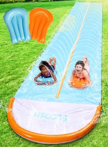Sloosh 32.5ft double lane water slide with blue design