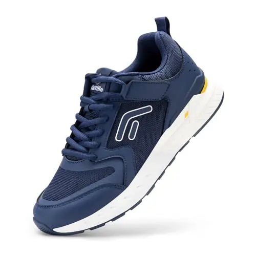 FitVille Men's Wide Slip-On Running Shoes in Azure Blue/White