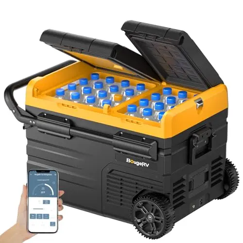BougeRV CRD35 35-liter dual-zone portable refrigerator with double doors in yellow