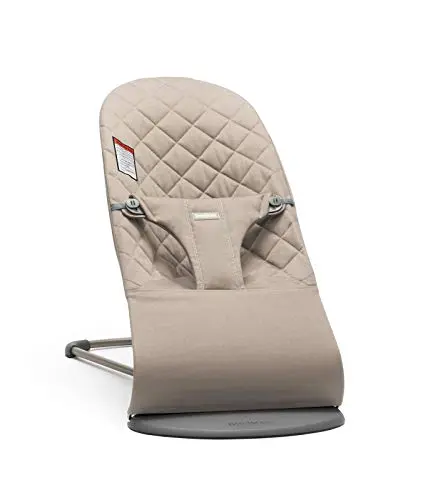 BabyBjorn Bouncer Bliss in sand gray with woven fabric