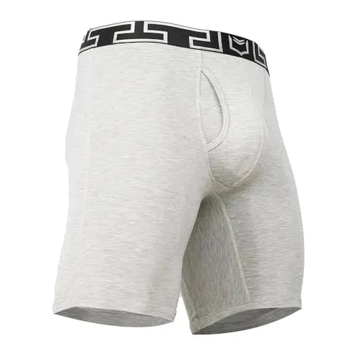 SHEATH V Bamboo Rayon Titan Boxer Briefs in heather gray with 8-inch inseam and dual pouch
