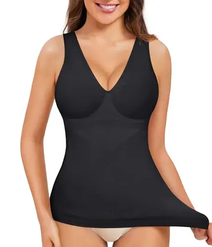 Nebility Shapewear Tank Top in black, showcasing its v-neck and seamless design