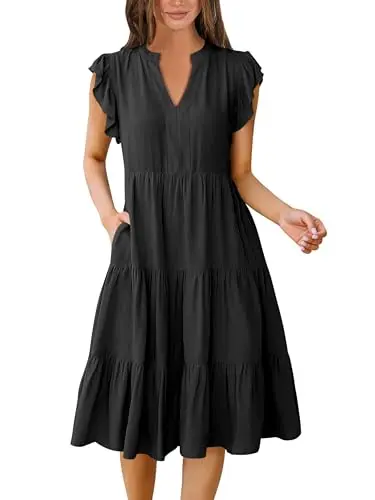 Women's tiered midi dress with ruffled short sleeves
