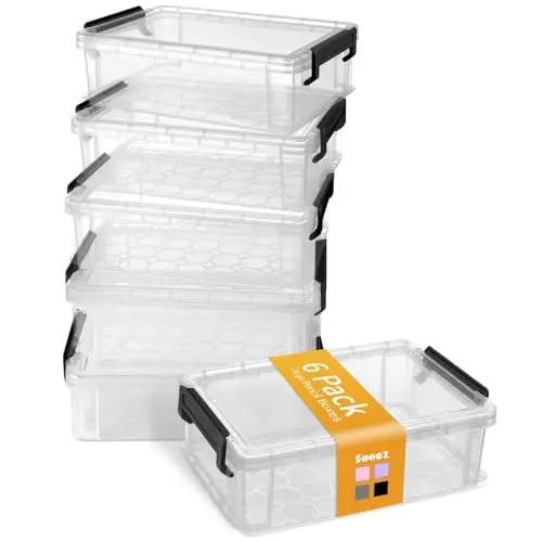 Sooez 6-pack of extra large black clear plastic pencil boxes with secure latches