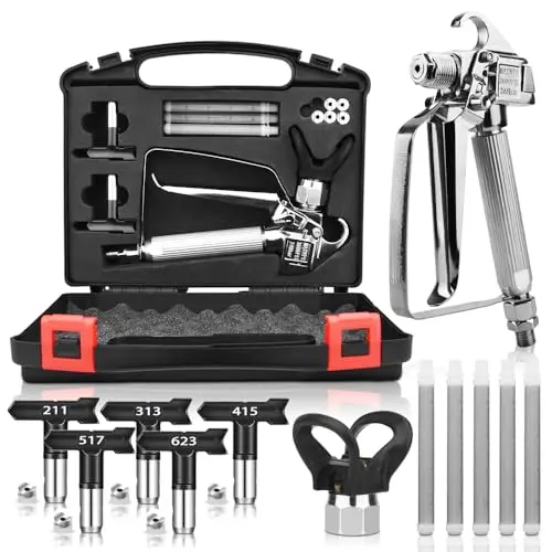 GROGR airless paint sprayer gun kit with multiple tips and storage box