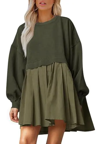 Dokuritu women's oversized patchwork sweatshirt mini dress