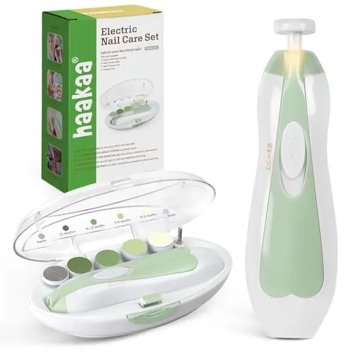 Haakaa baby electric nail file and care set with LED light in green