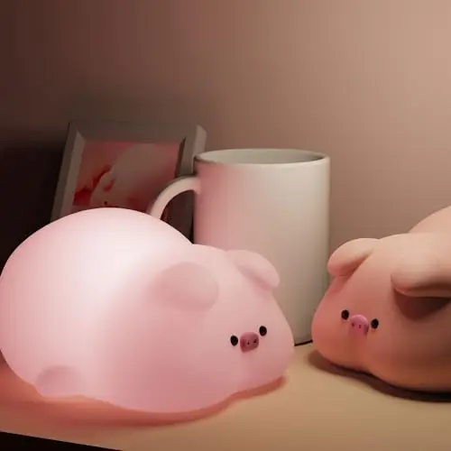 Squishy pig-shaped night light with soft glow