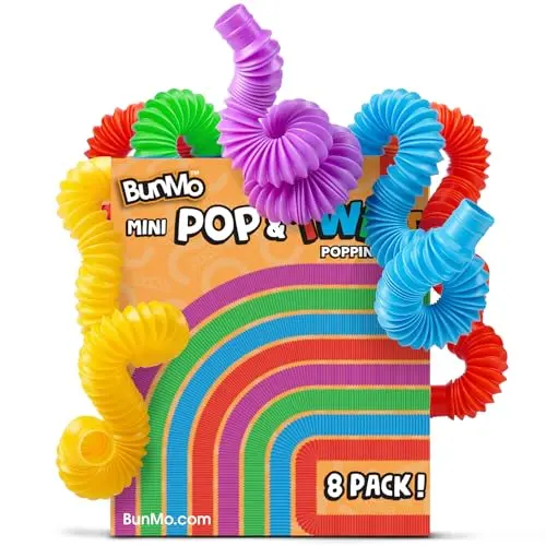 Colorful bundle of BUNMO pop tubes sensory toys that can be stretched and connected.