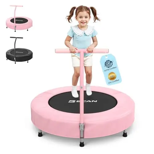 BCAN 36'' Toddler Trampoline in pink with foam handle and no-gap mat