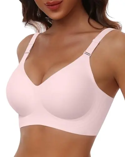 HORISUN Women's seamless wireless push-up bra in pink