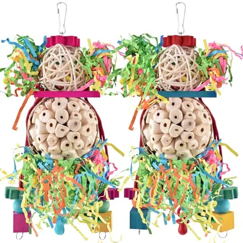 Bissap foraging shredder bird toy with sola balls and colored paper
