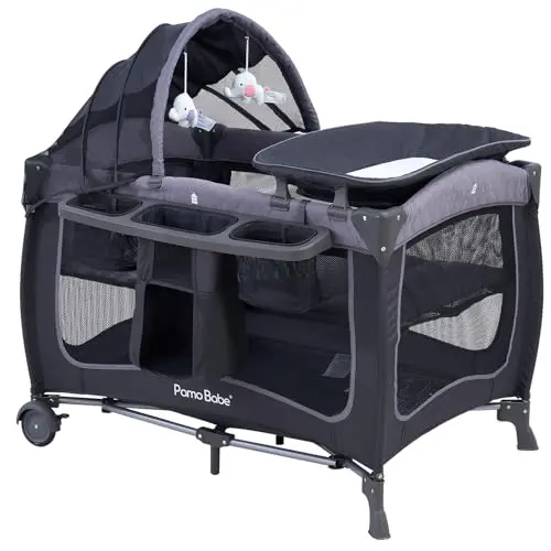 PAMO BABE baby playard with canopy, changing table, and storage