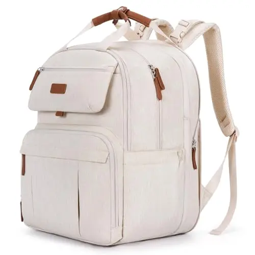 Mommore expandable diaper bag backpack in a neutral color