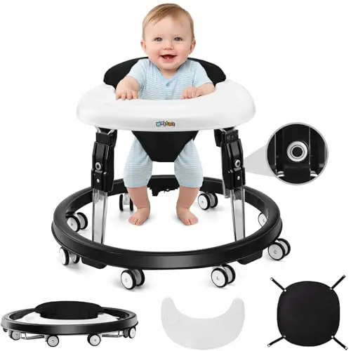 Wnttmt black baby walker with wheels and dinner plate