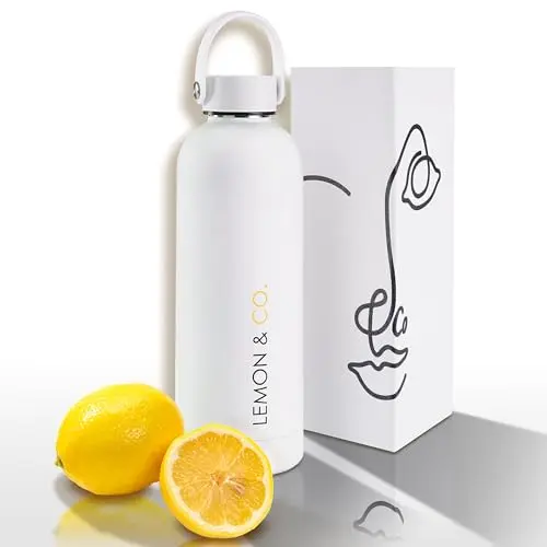 LEMON & CO. 16oz minimalist white stainless steel water bottle with handle