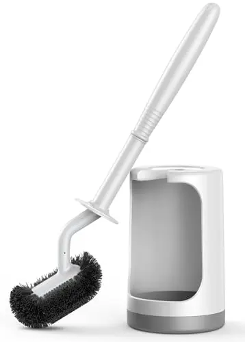 HAMITOR white curved toilet brush set with compact holder
