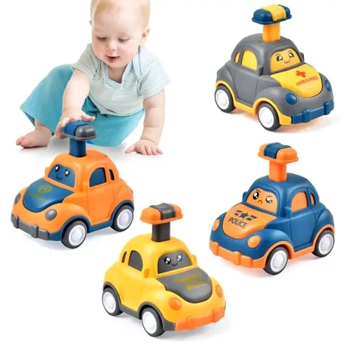 soi-meme four-pack of simple press-and-go cartoon vehicle toys