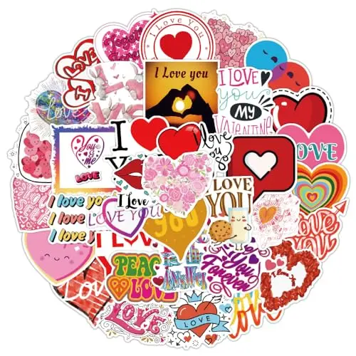 YINFENGKANHAI 50-piece pack of cute love and heart-themed waterproof stickers.