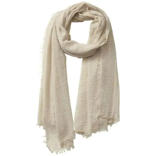 guiyal crinkle vintage soft scarf with fringed edges in khaki