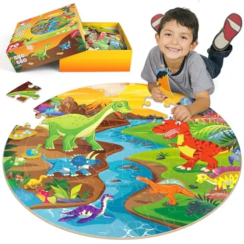 SYNARRY dinosaur floor puzzle showing prehistoric scene with various dinosaurs