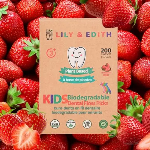 LILY & EDITH strawberry flavored, animal-shaped plant based floss picks