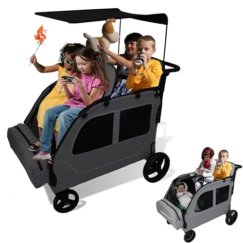 Germinate 4-seater wagon stroller in dark grey with convertible seats