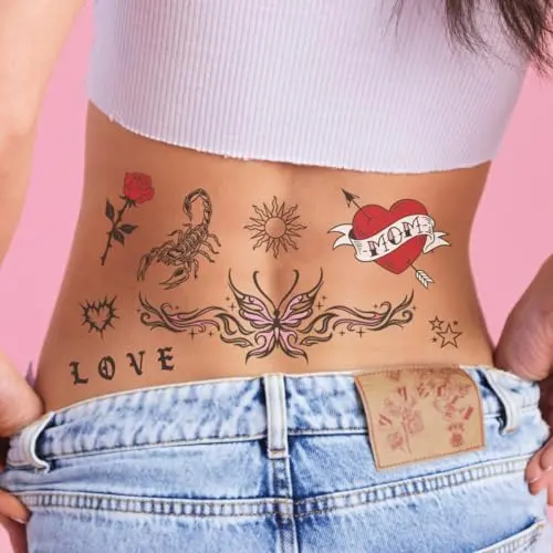 xo, Fetti realistic temporary tattoos with angel and flame designs