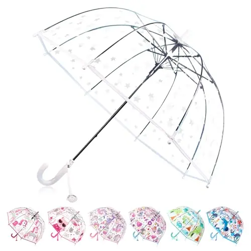 Wxjiahetai Kids Clear Bubble Umbrella with star design on clear canopy