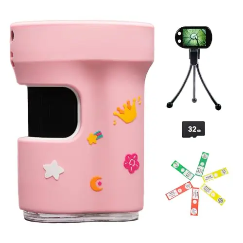 RayHong pink handheld microscope with larger 2.4-inch LCD screen