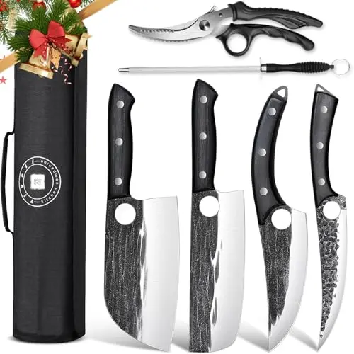 TIVOLI 7-piece butcher knife set with hand-forged high-carbon steel blades and rosewood handles