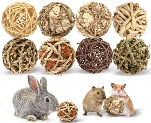 VESPRO 8-piece set of natural grass chew balls for rabbits in different textures