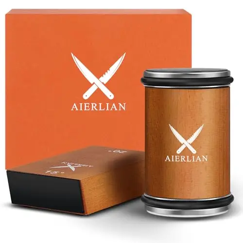 AIERLIAN rolling knife sharpener with wooden base and magnetic angle guides