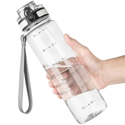 OLDLEY 32oz transparent Tritan water bottle with chug lid and carry cord