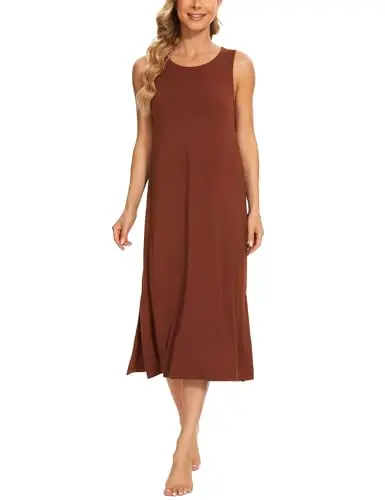 GYS sleeveless crewneck nightgown in brick red