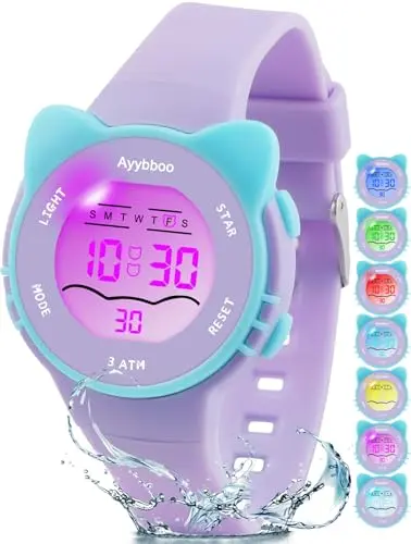 Ayybboo cat-themed digital watch with colorful LED lights