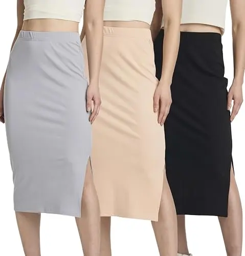 Real Essentials Midi Ribbed Knit Skirt with side slit