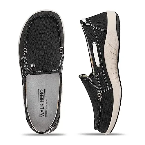 WALKHERO women's slip-on canvas loafers with a decorative lace-up heel