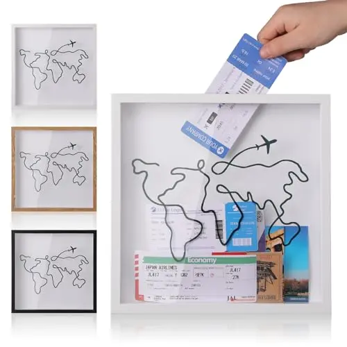 MUXIUNT white wooden shadow box display for tickets and travel souvenirs