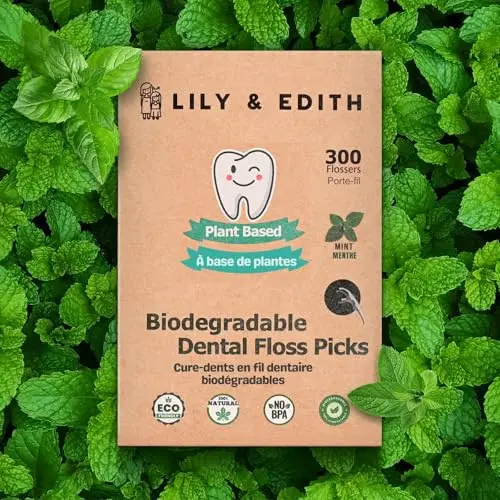 LILY & EDITH mint flavored biodegradable floss picks for adults and kids
