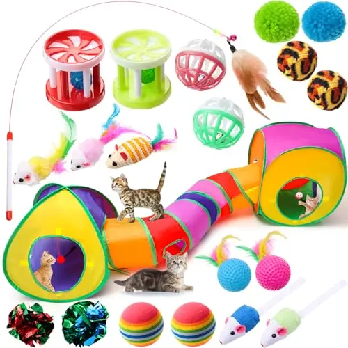 VercanMonth Collapsible Cat Tunnel, Cube, Tent and Toy Combo Set