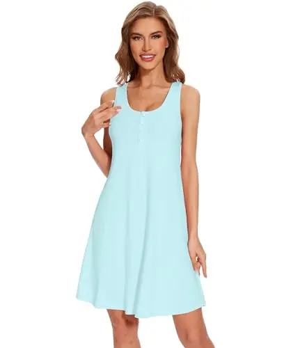 WiWi sleeveless tank gown with button front in aqua