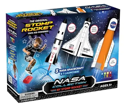 Stomp Rocket Space Collection toy with NASA-themed foam rockets and a launch pad
