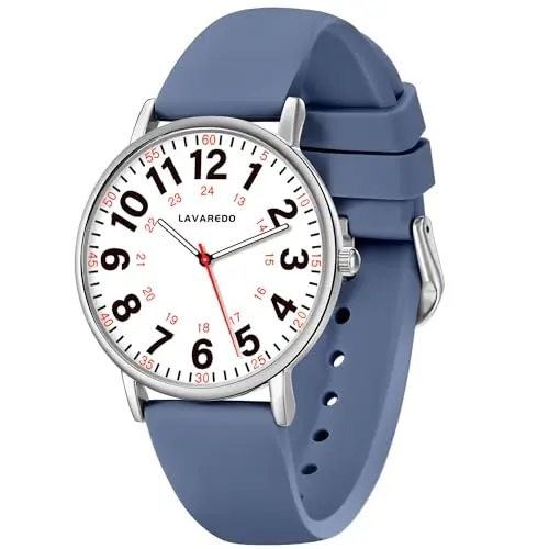 Bomieux ultra-thin analog nurse watch with blue and white silicone band