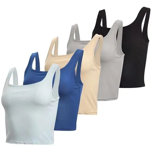 Real Essentials women's square neck ribbed crop tank top