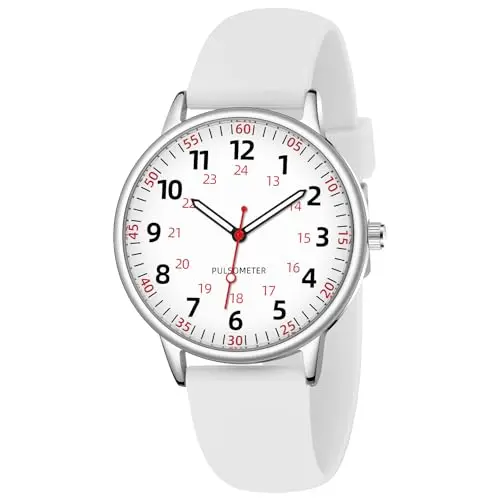 TWOPTION waterproof analog silicone nurse watch with white dial