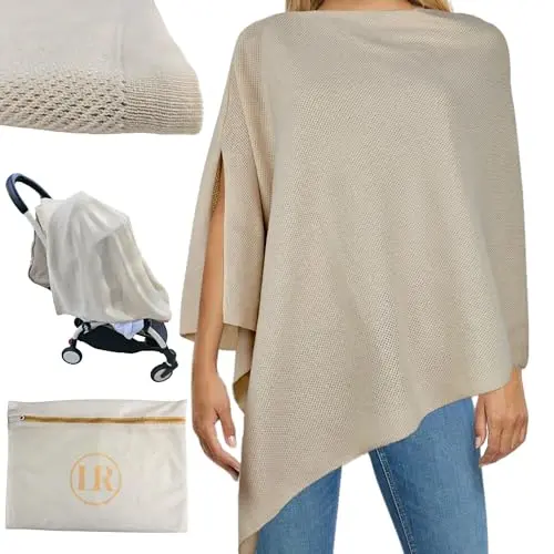 Little Rou knit nursing cover in Beige made from organic cotton and cashmere