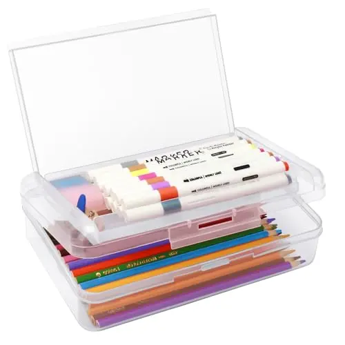 Nuozme clear double-layer pencil box showing two separate compartments for supplies