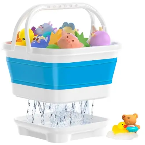Anivia Foldable Bath Toy Storage Organizer in blue, showing its basket design with drain holes