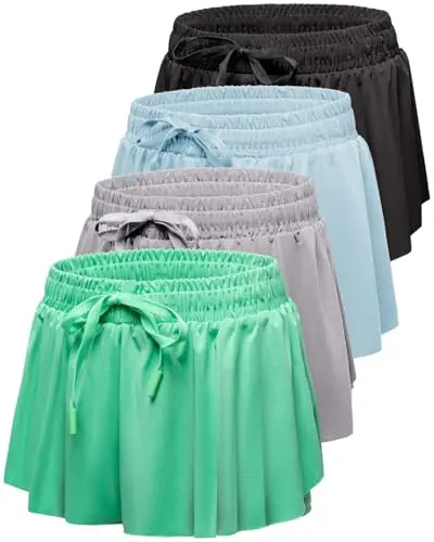 Real Essentials girls 2-in-1 dry fit athletic flowy shorts with butterfly skirt overlay